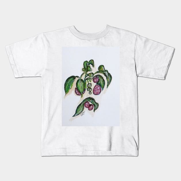 Hanging Raspberries Kids T-Shirt by cjkell